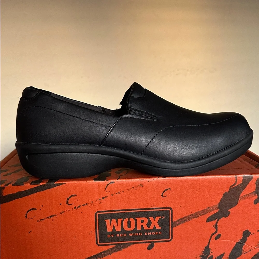 Worx Womens Black Leather Slip On Work Comfort Slip Resistant Shoes Sz‎ 10 M